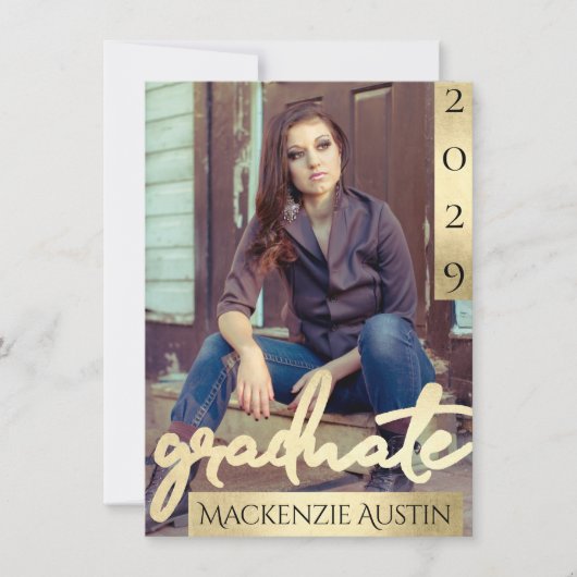 FOTO 2 | Gold Script Elegant Grad Einladung (Vorderseite)