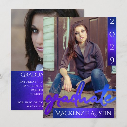 FOTO 2 | Mermaid Ombre Blue Green Party Einladung (Vorne/Hinten)