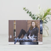 FOTO 2 | Navy Script Dark Blue Keepake Einladung (Stehend Vorderseite)