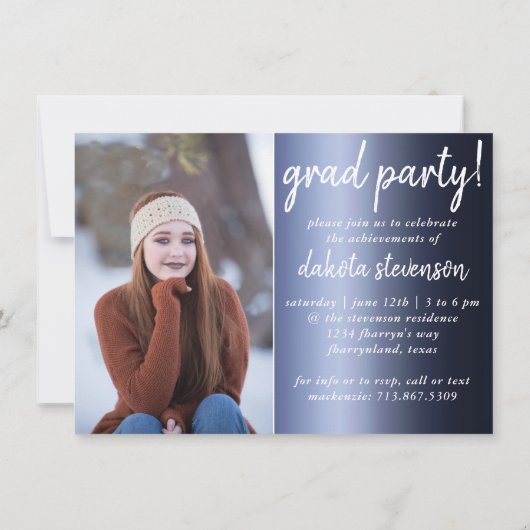 FOTO 2 | Navy Script Dark Blue Keepake Einladung (Rückseite)