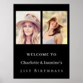 Foto 2 Personen Geburtstag Moderner Schwarzer Empf Poster (Vorne)