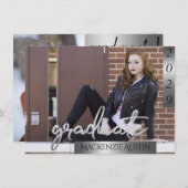 FOTO 2 | Silver Script Brush Abschluss Einladung (Vorne/Hinten)