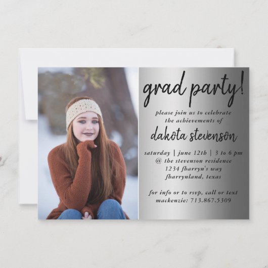 FOTO 2 | Silver Script Brush Abschluss Einladung (Rückseite)