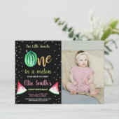 Foto 2 Slice Green Watermelon Geburtstag Einladung (Stehend Vorderseite)