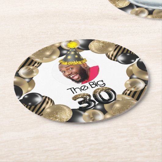 Foto 30. Geburtstag Funny Runder Pappuntersetzer (Angewinkelt)