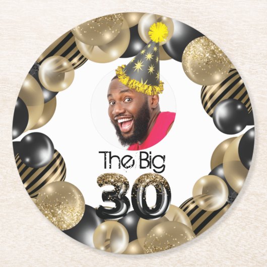 Foto 30. Geburtstag Funny Runder Pappuntersetzer (Vorderseite)