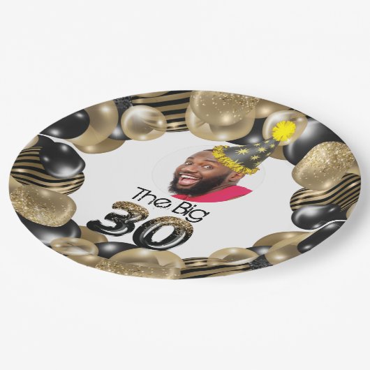 Foto 30. Geburtstag Personalisiert Pappteller (Schrägansicht)