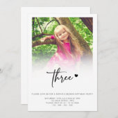 Foto 3. Geburtstag Drei Herzen Niedlich Einladung (Vorne/Hinten)