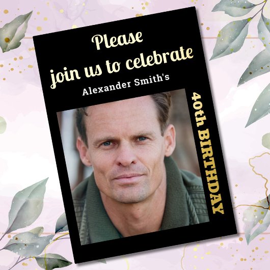 Foto 40. Geburtstag Schwarzes Gold Folieneinladung