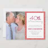 Foto 40. Hochzeit Jubiläum Imitate Roter Glitzer Einladung (Vorderseite)