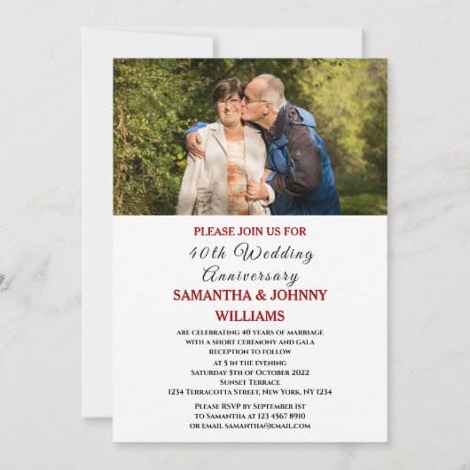 Foto 40. Hochzeitstag Ruby Einladung (Vorderseite)