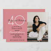 Foto 40 und fabelhaftes Rosa Geburtstag Einladung (Vorne/Hinten)