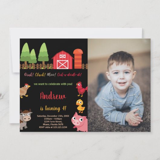 Foto 4. Schwarze Landtiere Geburtstag Einladung (Vorderseite)