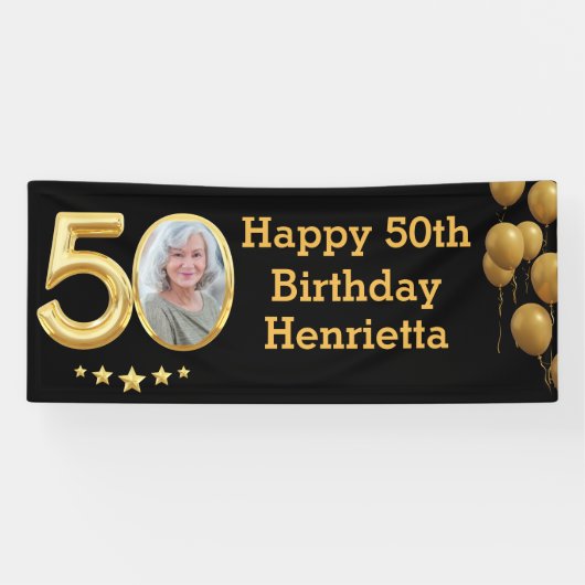 Foto 50. Geburtstagsparty Banner Black Gold (Horizontal)