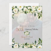 Foto 50 Jubiläum Party Weiße Blüte Einladung (Vorne/Hinten)