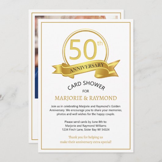 Foto 50 Jubiläumskarte Einladung zur Dusche (Vorne/Hinten)