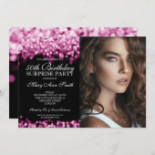 FOTO 50. Überraschung Geburtstag Rose Gold Lights Einladung (Vorne/Hinten)