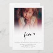 Foto 5. Geburtstag Fünf Herz Niedlich Einladung (Vorne/Hinten)