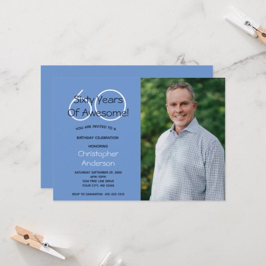 Foto 60. Geburtstagsparty Einladung für ihn (Vorderseite/Rückseite Beispiel)