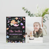 Foto 6. Rosa Unter der Meerjungfrau Geburtstag Einladung (Stehend Vorderseite)