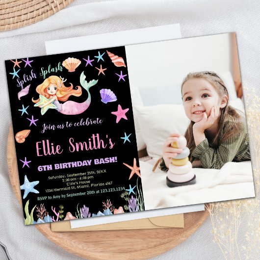 Foto 6. Rosa Unter der Meerjungfrau Geburtstag Einladung