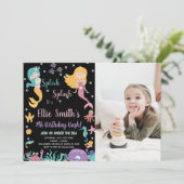 Foto 7. Unter dem Meer Blond Meerjungfrau Geburtst Einladung (Stehend Vorderseite)