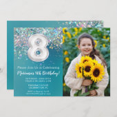 Foto 8. Aquamariner Silberner Glitzer Geburtstag Einladung (Vorne/Hinten)