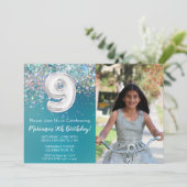 Foto 9. Aquamariner Silberner Glitzer Geburtstag Einladung (Stehend Vorderseite)