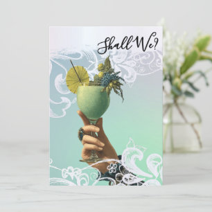 *~* FOTO A101 Verzierte Cocktail 2 JUNGGESELLINNEN Einladung