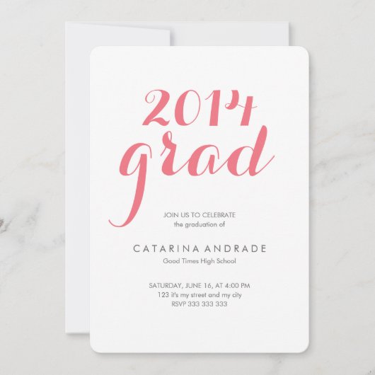 Foto-Abitur-Party 2014 Grad rosa Einladung (Vorderseite)