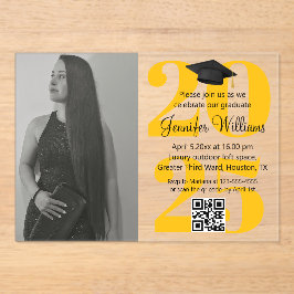 Foto Abschluss 2025 Party qr orangegelber Code Acryleinladungen