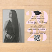 Foto Abschluss 2025 Party qr rosa Skript Acryleinladungen (Vorderseite)