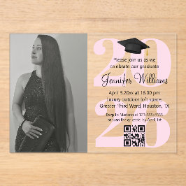 Foto Abschluss 2025 Party qr rosa Skript Acryleinladungen