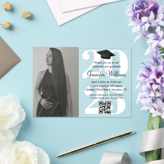 Foto Abschluss 2025 Party qr weites Skript Acryleinladungen (In Situ (Hochzeit))