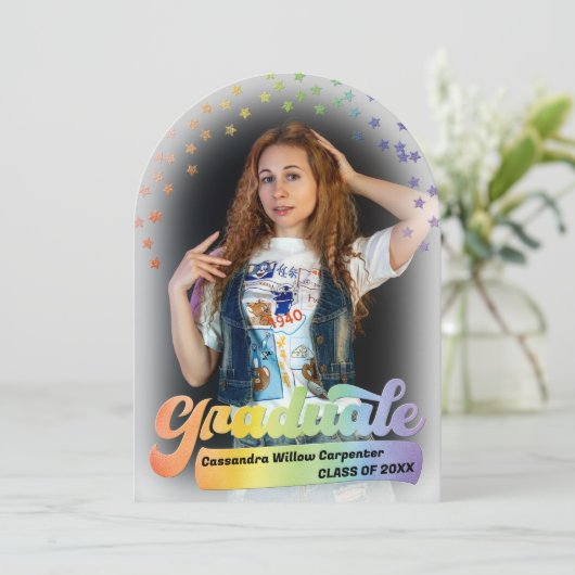 Foto Abschluss Ankündigung Retro Pride Rainbow (Stehend Vorderseite)