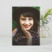 Foto Abschluss Ankündigung Rose Gold Script (Stehend Vorderseite)