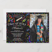 Foto Abschluss Black Cap Confetti Klasse des Party Einladung (Vorderseite)