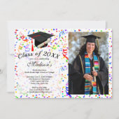 Foto Abschluss Black Cap Diploma Confetti Party Einladung (Vorderseite)