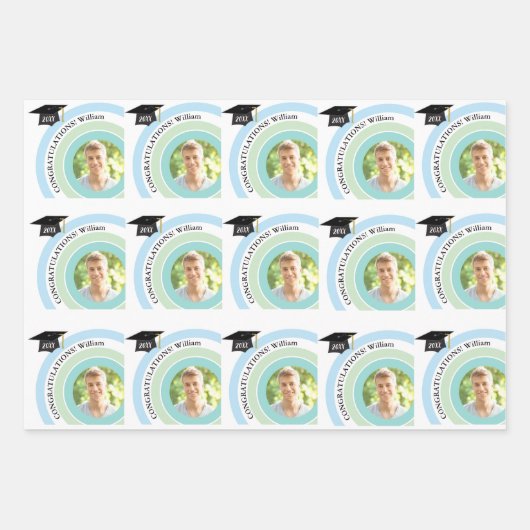 Foto Abschluss Blue & Green Wrapping Paper Geschenkpapier Set (Vorderseite)