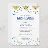 Foto Abschluss Celebration Party, Gold, Blau Einladung (Vorderseite)