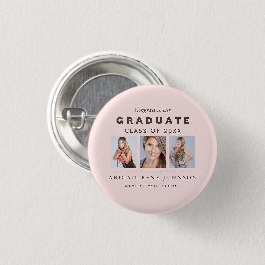 Foto Abschluss Collage Graduate Light Pink Button (Vorne & Hinten)