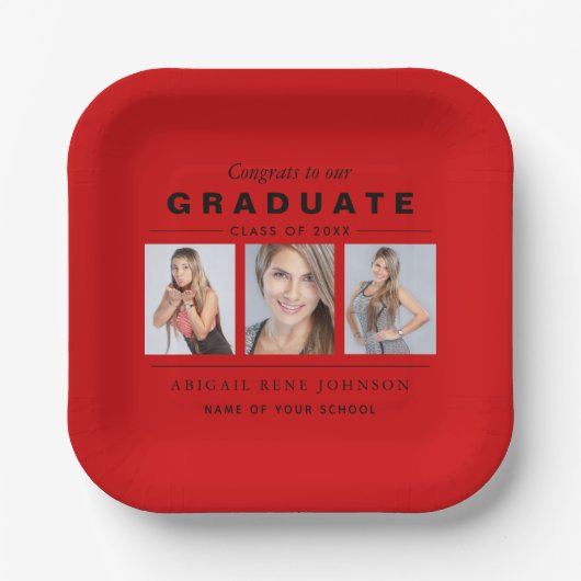 Foto Abschluss Collage Graduate Red Black Pappteller (Vorderseite)