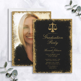 Foto Abschluss der Black and Gold Glitzer Law Scho Einladung