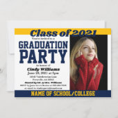 Foto-Abschluss der Navy Gold School Colors Einladung (Vorderseite)