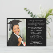 Foto-Abschluss der Schwarz-weißen Uni Einladung (Stehend Vorderseite)