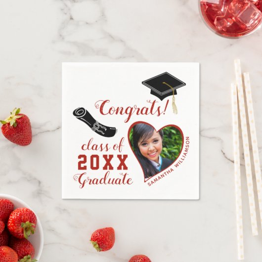 Foto-Abschluss der Weißen und Roten Klasse 2025 Serviette (Beispiel)