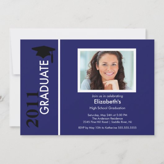 Foto Abschluss Einladung Classy Blue & Black (Vorderseite)