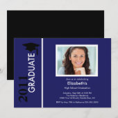 Foto Abschluss Einladung Classy Blue & Black (Vorne/Hinten)