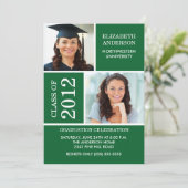 Foto Abschluss Einladung ~Classy Green & White (Stehend Vorderseite)