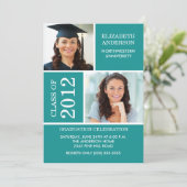 Foto Abschluss Einladung Klasse Türkis Weiß (Stehend Vorderseite)